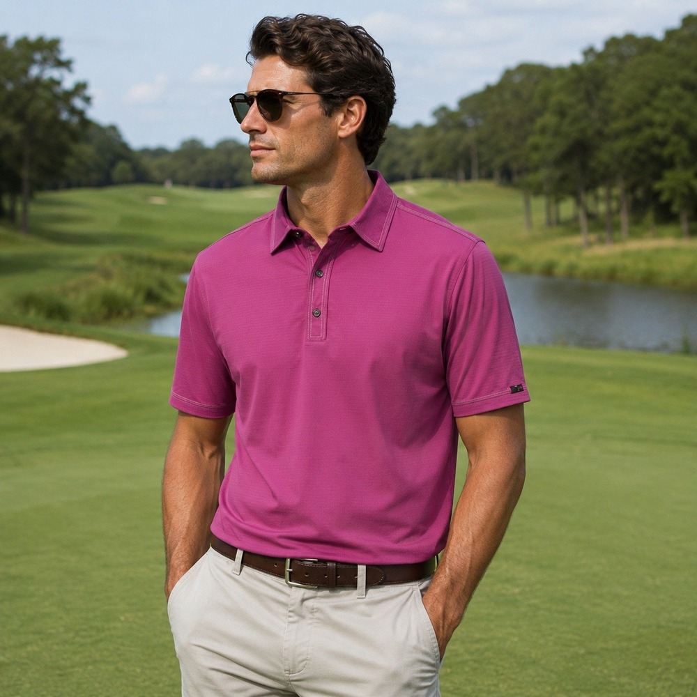 Nike Tiger Woods Collection Golf Polo Shirt Magenta Textured Performance Men's L